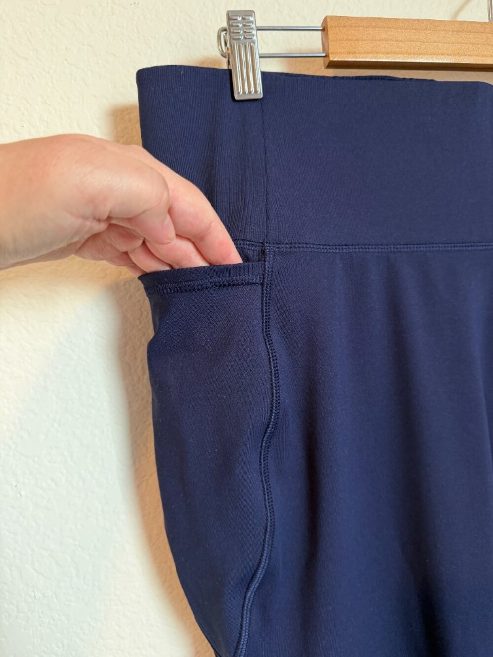 Livi Lane Bryant High Rise Wicking Capri Flare Legging in Pantone Maritime Blue - Picture 4 of 7